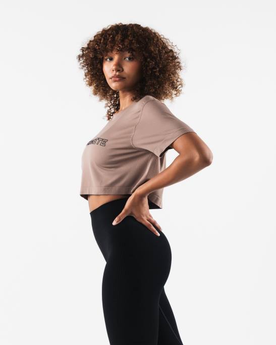 kerne airtech ss afgrøde Kvinder Alphalete J8D2207 tøj cremet beige brun